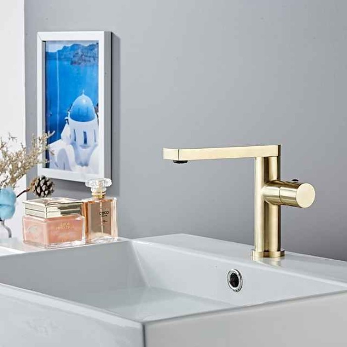 Bathroom Sink Mixer Faucet Tall Short, Monobloc Washroom Basin Taps Single Handle One Hole Deck Mounted with Hot and Cold Hose, Golden Black Taps