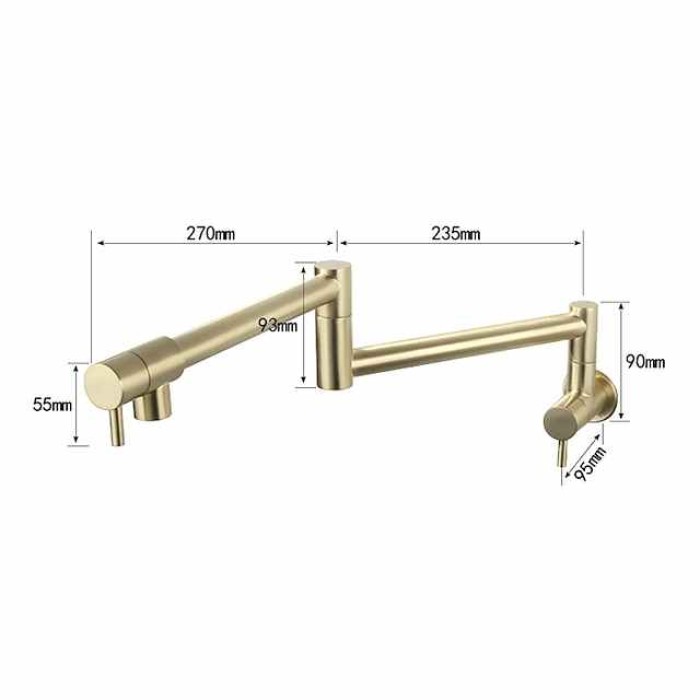 Pot Filler Bathroom Faucet Only Cold Water Stainless Steel, Brushed Golden Foldable Sink Wall Mount Folding Fill Pot Basin Tap Double Joint Swing Arm Single Hole 2 Handle