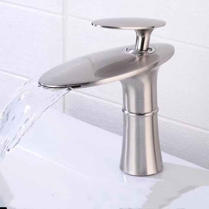 Waterfall Bathroom Sink Mixer Faucet Round, Wash Basin Taps Single Handle Washroom with Hot and Cold Hose Monobloc Vessel Water Brass Tap Deck Mounted