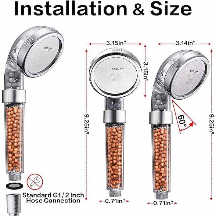 Stainless Steel Shower Head with handheld, Filter Filtration High Pressure Water Saving 3 Mode Function Spray Handheld Showerheads for Dry Skin & Hair