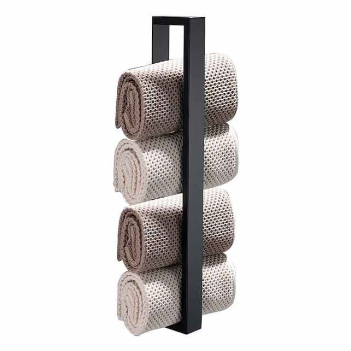 Adhesive Towel Bar with Hook, SUS304 Stainless Steel Hand Towel Holder for Bathroom, Towel Rack for Rolled Towels 40cm