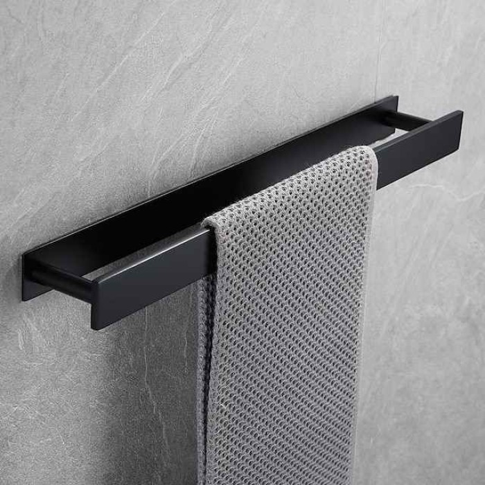 Adhesive Towel Bar with Hook, SUS304 Stainless Steel Hand Towel Holder for Bathroom, Towel Rack for Rolled Towels 40cm