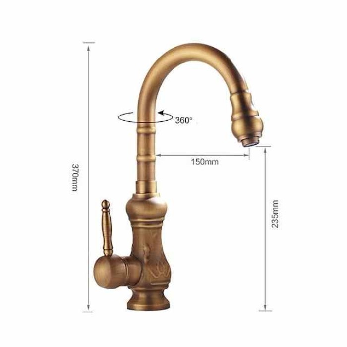 Traditional Kitchen Sink Mixer Faucet Swivel Spout Rotates 360°, Retro Style Single Handle Kitchen Taps Deck Mounted, One Hole Brass Vintage Water Vessel Taps