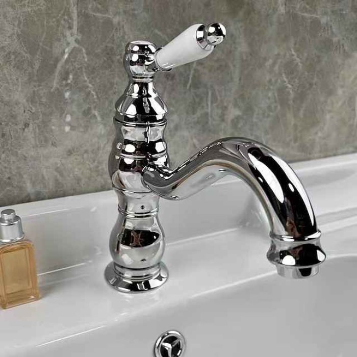 Bathroom Faucet Sink Mixer Basin Taps Deck Mounted, Washroom Vessel Water Brass Tap Single Handle One Hole Golden Chrome