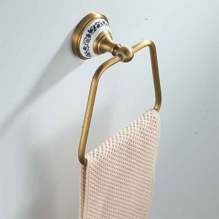 Antique Brass Towel Ring , Copper Towel Holders for Bathrooms, Trapezoid Hand Towel Rack Wall Mounted Decorative