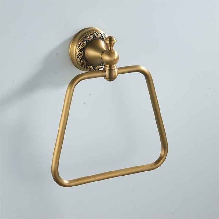 Antique Brass Towel Ring , Copper Towel Holders for Bathrooms, Trapezoid Hand Towel Rack Wall Mounted Decorative