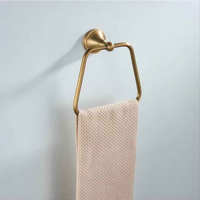 Antique Brass Towel Ring , Copper Towel Holders for Bathrooms, Trapezoid Hand Towel Rack Wall Mounted Decorative