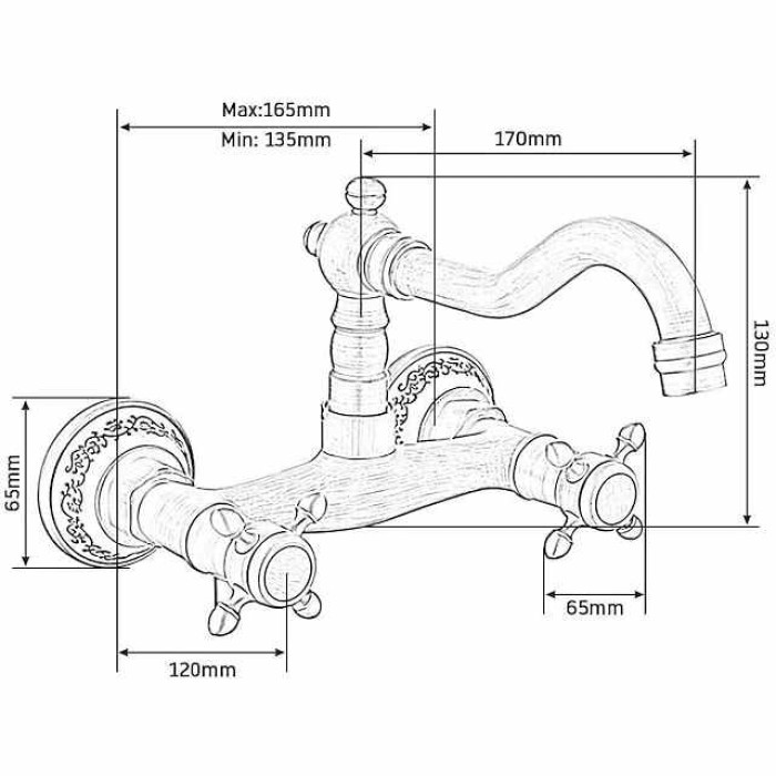 Vintage Brass Bathtub Faucet Wall Mounted Dual Handle Bath Tub Taps, Bathroom Mixer Tap, with Cold and Hot Hose