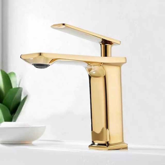 Bathroom Faucet Sink Mixer Basin Taps Deck Mounted, Monobloc Single Handle Cermaic Valve Washroom Taps with Cold and Hot Hose Black Golden White Chrome