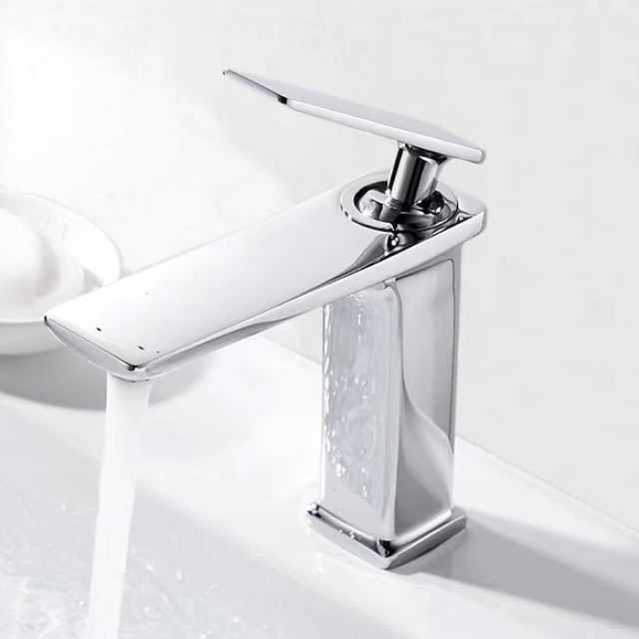 Bathroom Faucet Sink Mixer Basin Taps Deck Mounted, Monobloc Single Handle Cermaic Valve Washroom Taps with Cold and Hot Hose Black Golden White Chrome