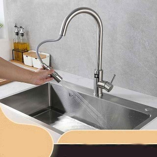 Touchless Sensor Kitchen Faucet Sink Mixer Tap Touch on with Pull Out 2 Mode Sprayer, Digital Display 360 Swivel Single Handle Taps Stainless Steel Deck Mounted, Water Vessel Taps