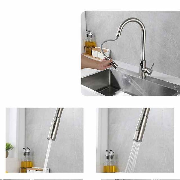 Touchless Sensor Kitchen Faucet Sink Mixer Tap Touch on with Pull Out 2 Mode Sprayer, Digital Display 360 Swivel Single Handle Taps Stainless Steel Deck Mounted, Water Vessel Taps