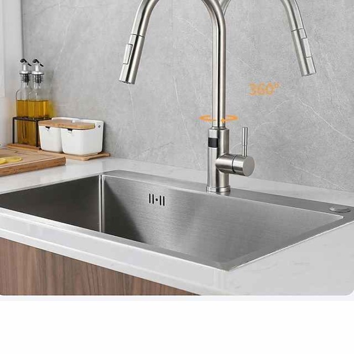 Touchless Sensor Kitchen Faucet Sink Mixer Tap Touch on with Pull Out 2 Mode Sprayer, Digital Display 360 Swivel Single Handle Taps Stainless Steel Deck Mounted, Water Vessel Taps