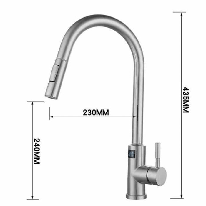 Touchless Sensor Kitchen Faucet Sink Mixer Tap Touch on with Pull Out 2 Mode Sprayer, Digital Display 360 Swivel Single Handle Taps Stainless Steel Deck Mounted, Water Vessel Taps