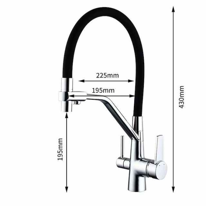 Kitchen Faucet Pull Down Spray Head, Purified Water Dual Spout Taps Sink Mixer Deck Mounted,  360 Rotating Twin Handle High Arc Flexible Tube Vessel Brass Tap