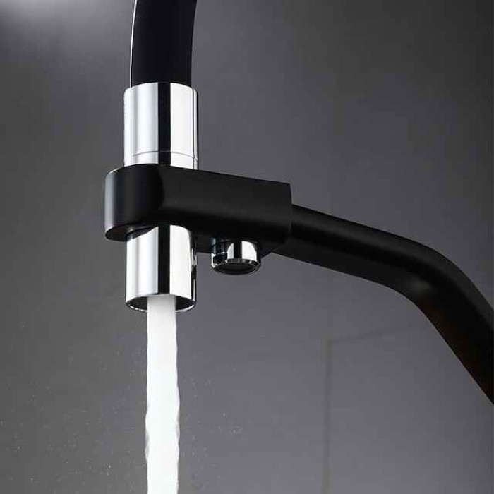 Kitchen Faucet Pull Down Spray Head, Purified Water Dual Spout Taps Sink Mixer Deck Mounted,  360 Rotating Twin Handle High Arc Flexible Tube Vessel Brass Tap