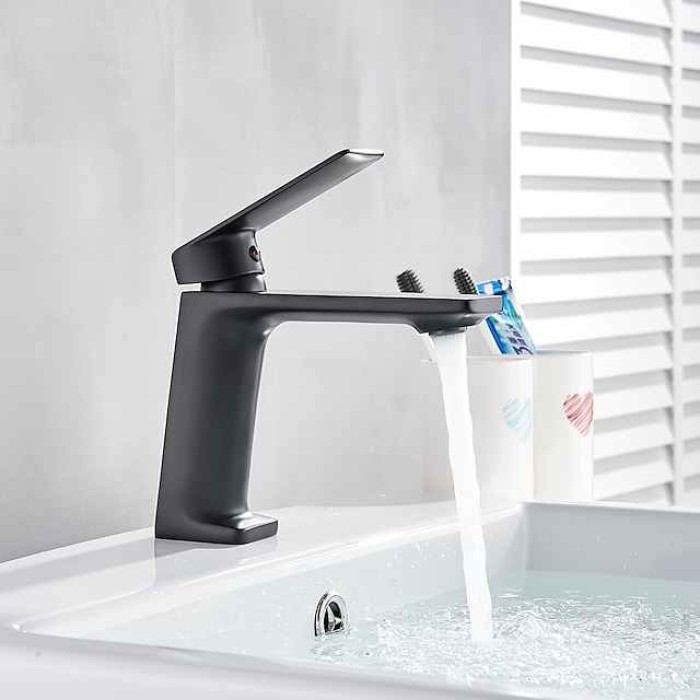 Monobloc Basin Taps Sink Mixer Bathroom Faucet, Single Handle Electroplated Washroom Tap, Black Golden Chrome Grey