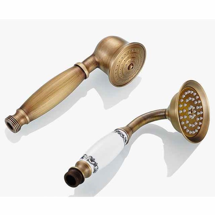 Traditional Shower System Faucet Set with Bathtub Spout with Heldhand Handshower Spray, Vintage Brass Dual Spout Wall Mounted Ceramic Mixer Valve