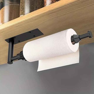 1pc, Paper Towel Holder, Punch Free Under Cabinet Wall Mount Paper Towel Holders With Damping, Matte Black Kitchen Under Counter Hanging Paper Towels Rack With Adhesive