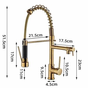 Kitchen Faucet Pull Out Sink Mixer Taps Dual Spout, High Arc Spring Vessel Brass Taps, Single Handle 360 Swivel Sprayer with Hot and Cold Water Hose