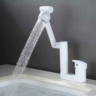 Foldable Bathroom Faucet Sink Mixer Basin Taps Dual Spout 3 Mode Spray, 360 Degrees Single Handle Washbasin Vessel Tap with Cold and Water Hose for Washroom Toilet