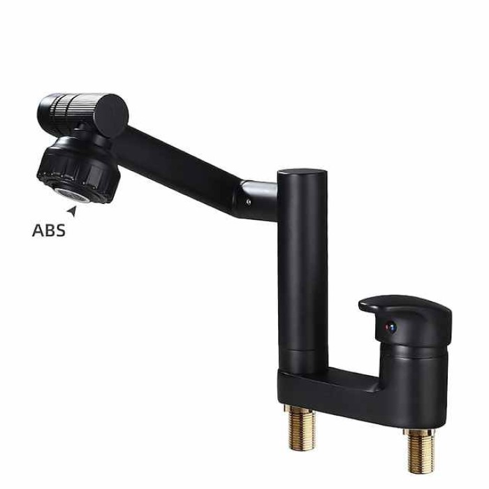 Foldable Bathroom Faucet Sink Mixer Basin Taps Dual Spout 3 Mode Spray, 360 Degrees Single Handle Washbasin Vessel Tap with Cold and Water Hose for Washroom Toilet