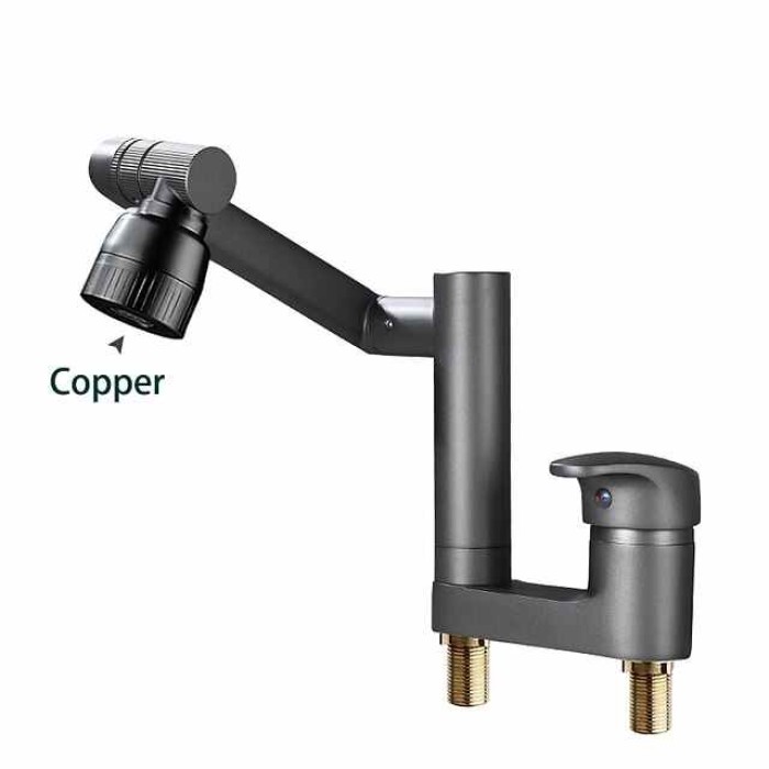 Foldable Bathroom Faucet Sink Mixer Basin Taps Dual Spout 3 Mode Spray, 360 Degrees Single Handle Washbasin Vessel Tap with Cold and Water Hose for Washroom Toilet