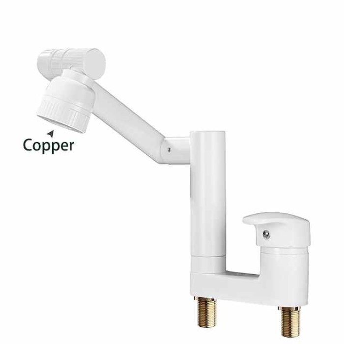 Foldable Bathroom Faucet Sink Mixer Basin Taps Dual Spout 3 Mode Spray, 360 Degrees Single Handle Washbasin Vessel Tap with Cold and Water Hose for Washroom Toilet