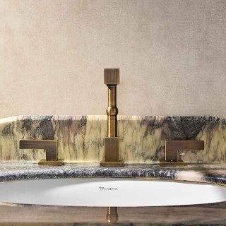 Widespread Bathroom Faucet Vintage Brass, Sink Mixer Basin Taps 360 Degree Swivel Spout, 3 Hole Dual Handle Vessel Taps with Hot and Cold Water Hose