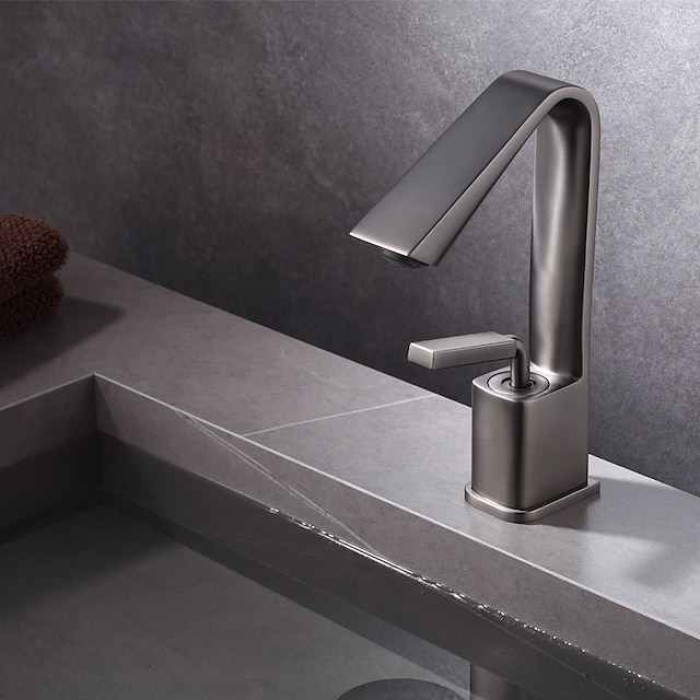 Bathroom Faucet Tall Spout Sink Mixer Basin Taps, Monobloc Single Handle Brass Washroom Vessel Tap with Cold and Hot Hose