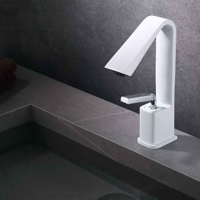 Bathroom Faucet Tall Spout Sink Mixer Basin Taps, Monobloc Single Handle Brass Washroom Vessel Tap with Cold and Hot Hose