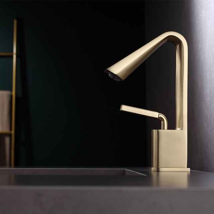 Bathroom Faucet Tall Spout Sink Mixer Basin Taps, Monobloc Single Handle Brass Washroom Vessel Tap with Cold and Hot Hose