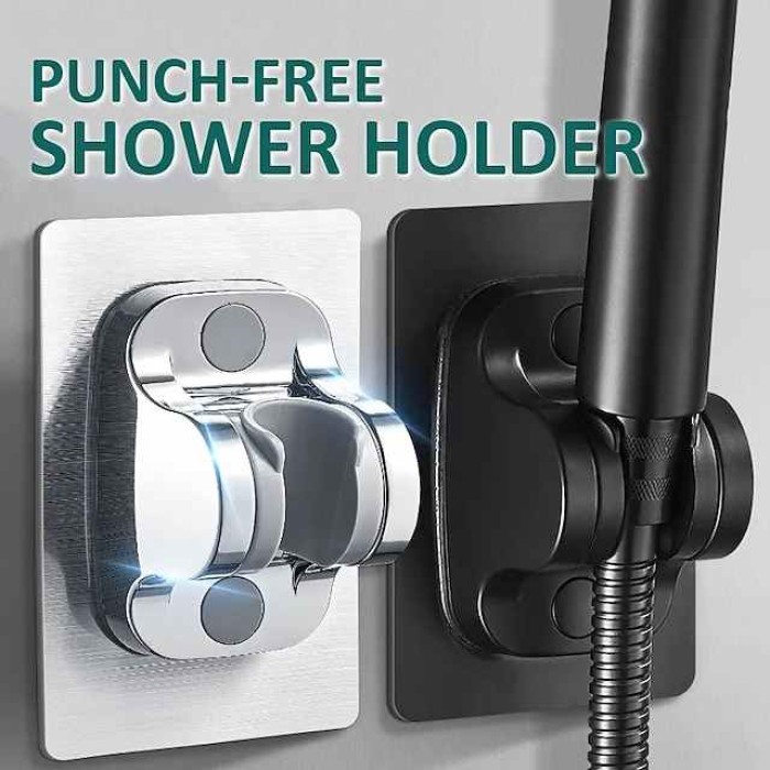 Shower Head Bracket No Drilling Holder, 360° Adjustable Without Drilling ABS Wall Bracket Replacement Waterproof Attachment for Bathroom