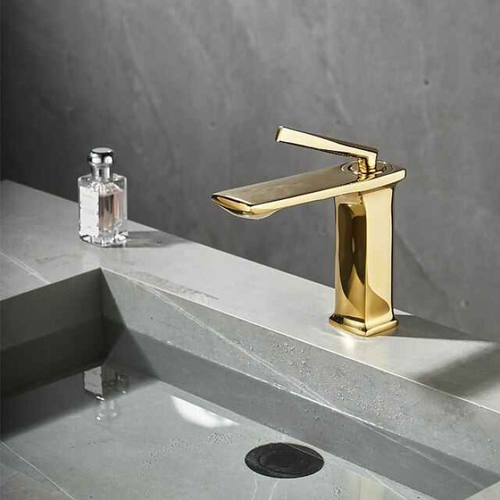 Bathroom Faucet Brass Sink Mixer Basin Taps Deck Mounted, Single Handle Monobloc Washroom Vessel Tap with Cold and Hot Hose