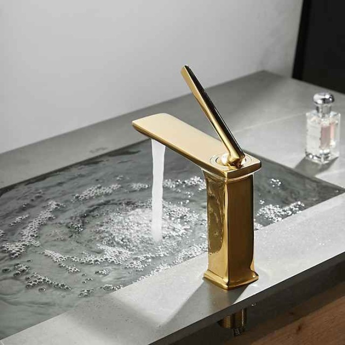 Bathroom Faucet Brass Sink Mixer Basin Taps Deck Mounted, Single Handle Monobloc Washroom Vessel Tap with Cold and Hot Hose