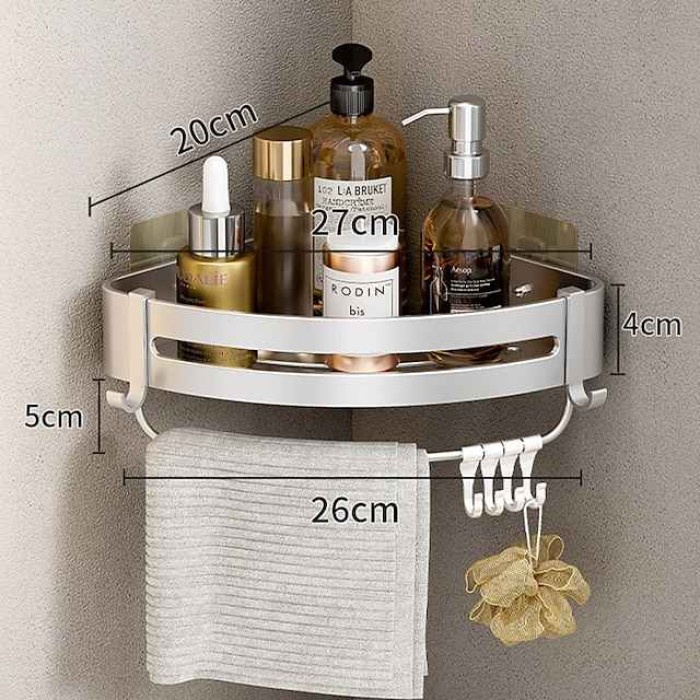 Silver Bathroom Shelf Bathroom Non Perforated Toilet Toilet Washstand Shower Room Wall Hanging Storage Triangle Basket