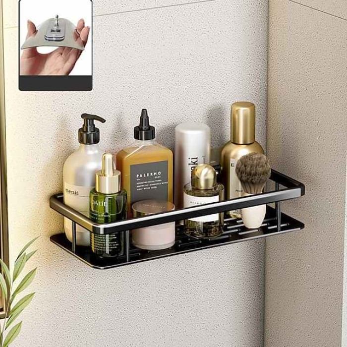 Black Toilet Rack Wall Hanging Perforated Space Aluminum Double-Layer Bathroom Storage Toilet Suction Cup Bathroom Towel Rack