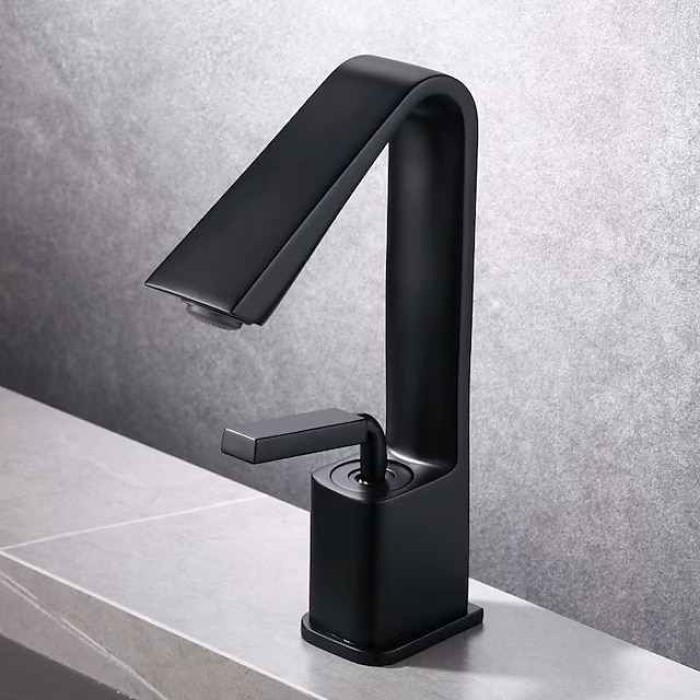 Bathroom Faucet Sink Mixer Basin Taps with Pop Up Drain, Monobloc Single Handle Washroom Vessel Tap with Cold and Hot Hose