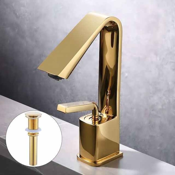 Bathroom Faucet Sink Mixer Basin Taps with Pop Up Drain, Monobloc Single Handle Washroom Vessel Tap with Cold and Hot Hose