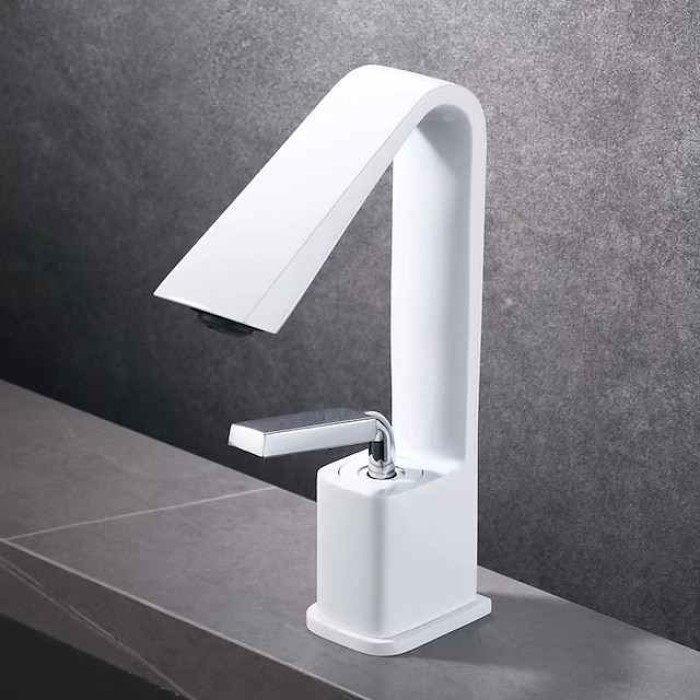 Bathroom Faucet Sink Mixer Basin Taps with Pop Up Drain, Monobloc Single Handle Washroom Vessel Tap with Cold and Hot Hose