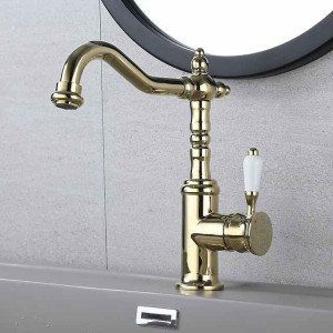 Bathroom Faucet Gold Sink Mixer Basin Taps, 360 Swivel Single Handle Vessel Tap with Cold and Hot Hose