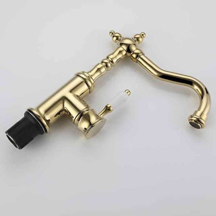 Bathroom Faucet Gold Sink Mixer Basin Taps, 360 Swivel Single Handle Vessel Tap with Cold and Hot Hose