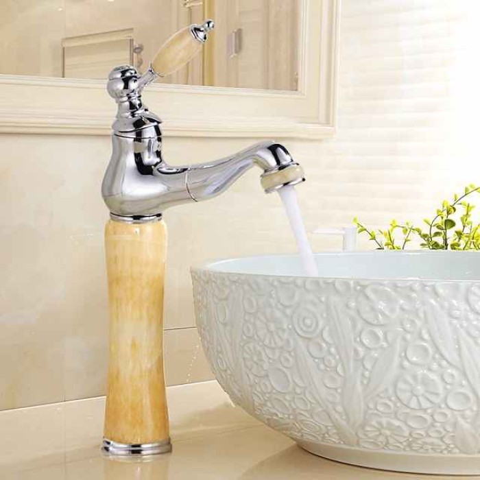 Bathroom Faucet Sink  Mixer Basin Taps Short/Tall, Single Ceramic Handle Vessel Taps with Cold and Hot Hose  for Washroom Bath