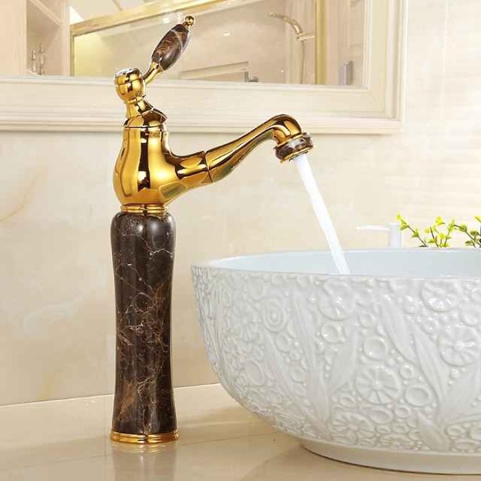 Traditional Bathroom Faucet Pull Out Basin Sink Mixer Taps Short/Tall, Vintage Brass Vessel Taps Ceramic Single Handle, with Cold and Hot Hose