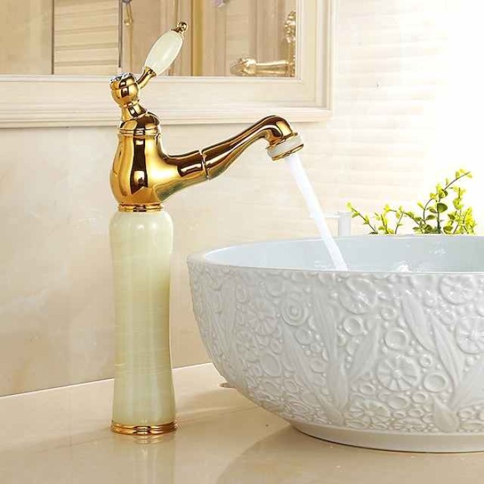 Traditional Bathroom Faucet Pull Out Basin Sink Mixer Taps Short/Tall, Vintage Brass Vessel Taps Ceramic Single Handle, with Cold and Hot Hose