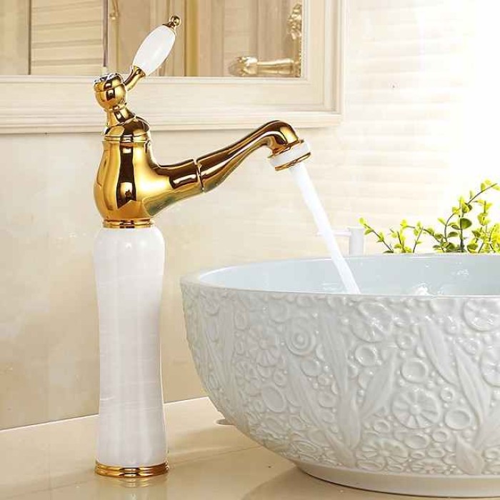 Traditional Bathroom Faucet Pull Out Basin Sink Mixer Taps Short/Tall, Vintage Brass Vessel Taps Ceramic Single Handle, with Cold and Hot Hose