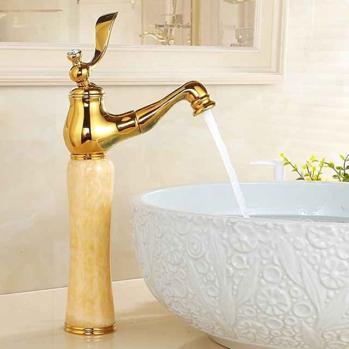 Traditional Bathroom Faucet Pull Out Basin Sink Mixer Taps Short/Tall, Vintage Brass Vessel Taps Ceramic Single Handle, with Cold and Hot Hose