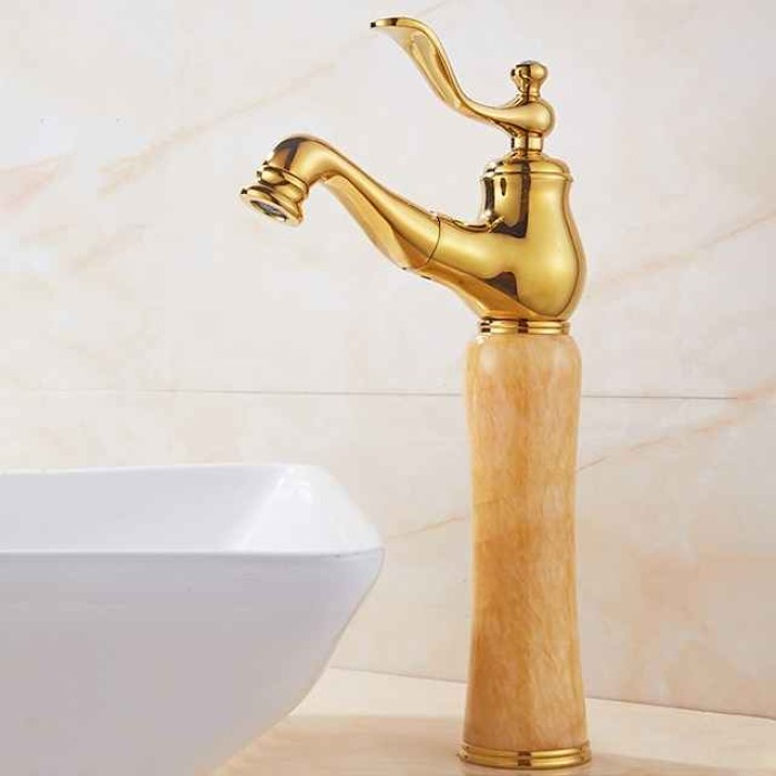 Traditional Bathroom Faucet Pull Out Basin Sink Mixer Taps Short/Tall, Vintage Brass Vessel Taps Ceramic Single Handle, with Cold and Hot Hose