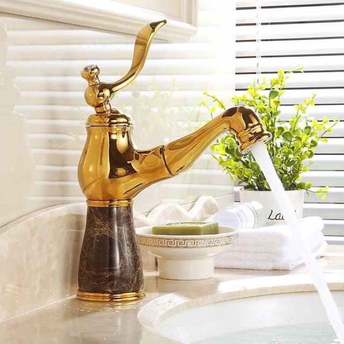 Traditional Bathroom Faucet Pull Out Basin Sink Mixer Taps Short/Tall, Vintage Brass Vessel Taps Ceramic Single Handle, with Cold and Hot Hose