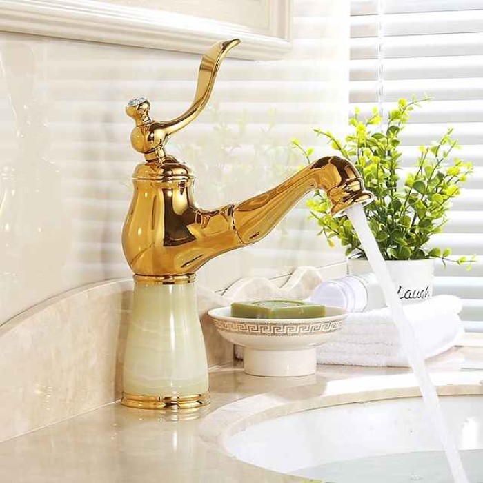 Traditional Bathroom Faucet Pull Out Basin Sink Mixer Taps Short/Tall, Vintage Brass Vessel Taps Ceramic Single Handle, with Cold and Hot Hose